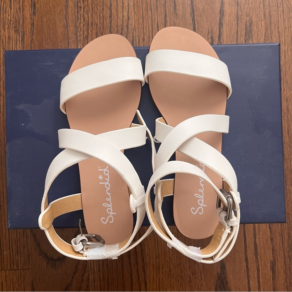 Splendid New White Leather Sandals Sz 5